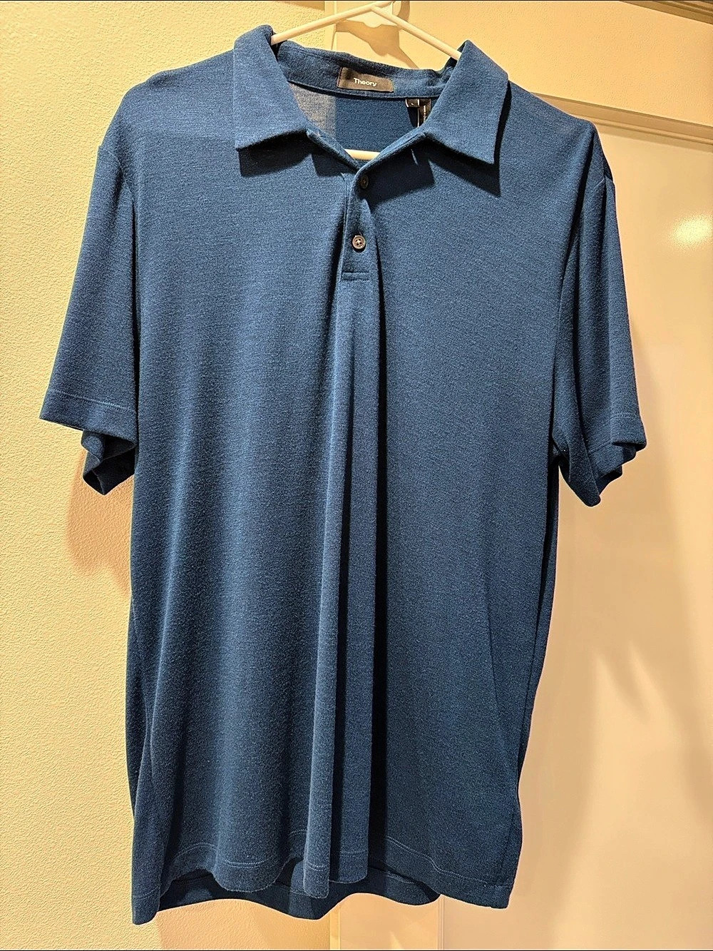 Theory Polo Shirt in Silk-Cotton Short Sleeve Polo in Blue